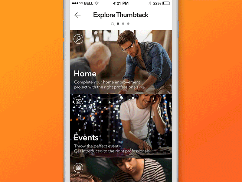 Explore Thumbtack categories discovery explore ios pixate prototype ui