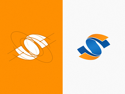 Logo St-Solution blue color illustration logo orange print s shape sketch