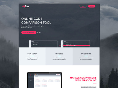 Difline Homepage background brand branding content dark flat homepage pink ui ux