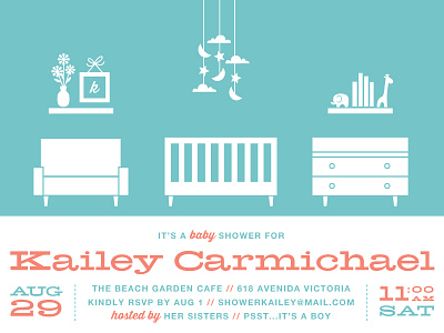 Mod Baby Digs baby shower invitation crib illustration mobile mod nursery typography