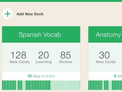 Vocabulary App flashcard flat green overview vocabulary