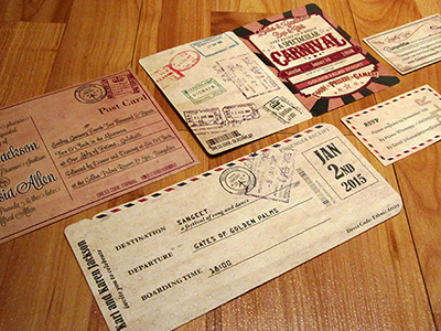 Vintage Travel Invitations & RSVP boarding pass carnival india invitation passport postcard rsvp wedding