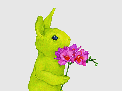 Insane Rabbit flower illustration pencil pink rabbit realistic yellow