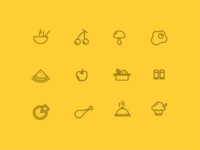 Food Icons 17seven apple berries chicken egg food icecream icon design mushroom pizza startup yellow