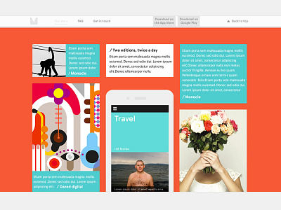 Landing page design flat mobile orange parallaxe ui ux web