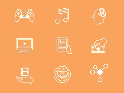 Icons proposal for Knetik Media business commerce delivery engagement gaming icons media platform