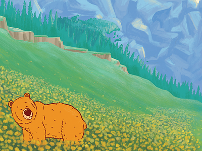 Wild About Bears Illustrations - Flowers bear bears bluff drawing fun grizzly illustration invite kids landscape nature