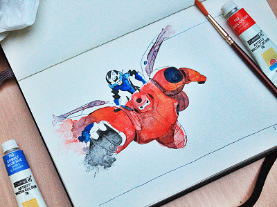 First Shot - Baymax & Hiro baymax big hero 6 blue debut dribbble fly hiro invite moleskine red thanks watercolor