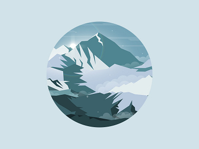 Mt.Everest clouds fog illustration landscape mountain sunset