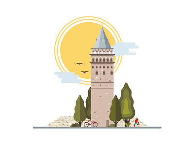 Landmarks of Istanbul - Galata Tower architecture art building design digital galata illustration illustrator istanbul tower