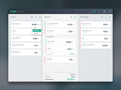Cashflow App V2 app cards cashflow columns drag n drop