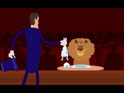 magician animation character circus flat hat lion magician rabbit scene stage