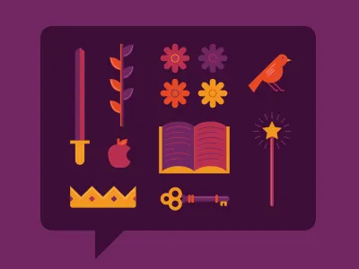 Tell A Fairy Tale Day bird book fairytale fantasy flowers icons illustration princess story