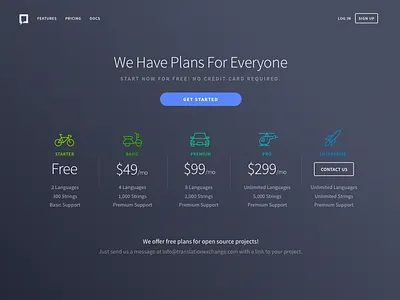 Pricing Page v2 localization pricing saas translation translation exchange ui web web design website