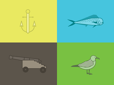 ACR Icons anchor beach bird cannon dolphin fish florida mahi mahi sail seagull sealife spanish