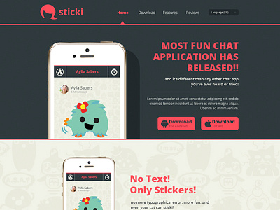 Sticki App Landing Page Design app application chat design interface landing page stickers sticki ui user ux website