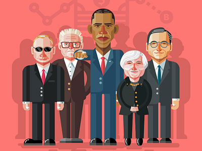 Illustration for application fireart fireart studio george soros illustration janet yellen mario draghi obama putin