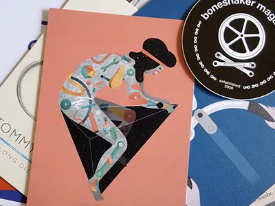 Riding Universe for Boneshaker Mag biker chain geometria geometry girl illustration nude rider universe vintage wheel