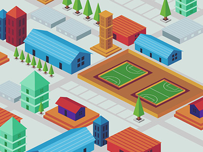 Isometric city colorful illustration isometric street