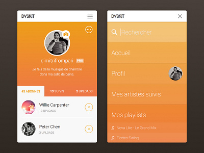 Dyskit - Profile & Sidebar menu app artist follower following ios menu mobile music profile sidebar ui webapp