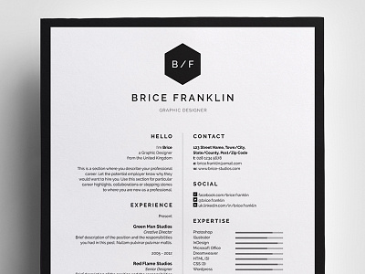 Resume/CV - 'Brice' curriculum vitae cv design employment job portfolio professional resume template