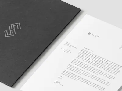 Sam Hugh Branding black brand logo mark mockup sam stationary white