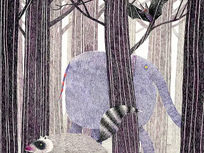 Forest bat elephant ink raccoon trees