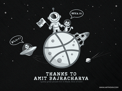 Hello Dribbble! alien astronaut cat debut dribbble illustration logo moon planet rocket space ufo
