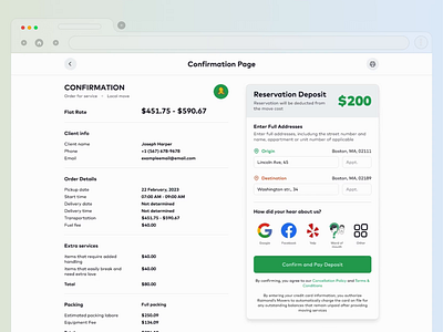 Confirmation Page for Moving Booking booking business confirmation design form moving payment relocate ui ui kit ui ux design web web app web design