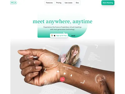Meetanywhere - video conferencing platform ai b2b b2c clean ui conference dashboard design figma landing page meet meeting nocode product design saas ui ux video web design web designer webdesign