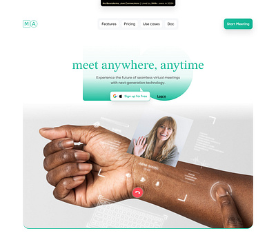 Meetanywhere - video conferencing platform ai b2b b2c clean ui conference dashboard design figma landing page meet meeting nocode product design saas ui ux video web design web designer webdesign