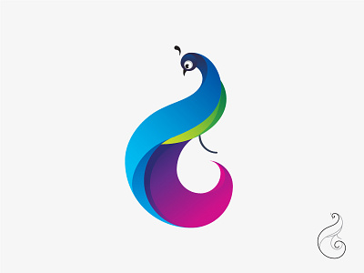 Peafowl bird colorful golden ratio logo mark peacock