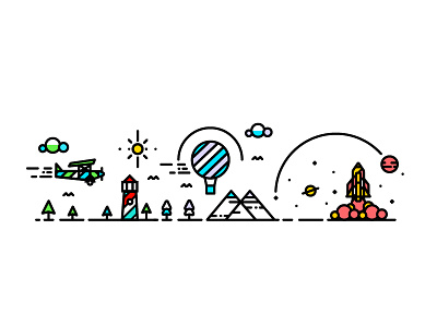 E-X-P-L-O-R-E balloon detail fish gif illustration line logo plane rocket submarine texture type