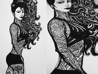 more tatttttsss curves girl hair paper patterns pen tattoo