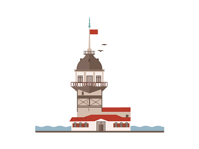 Landmarks of Istanbul - Maiden Tower architecture art building clean color design digital illustration istanbul maiden tower turkey