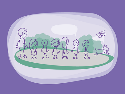 Primary School branding Illustration 02 butterfly children dog football illustration lilac school