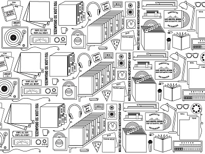 Repeating Pattern Packaging amp analog books headphones icon line drawing music packaging pattern speaker turntable vinyl