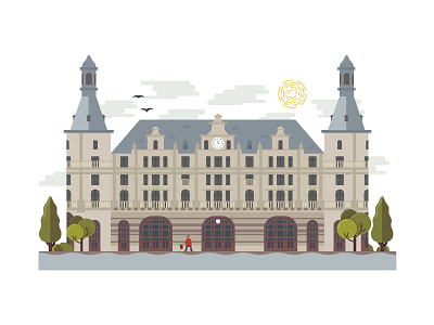 Landmarks of Istanbul - Haydarpaşa Train Station architecture art clean design digital editorial geometric haydarpaşa illustration minimal train vector