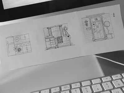 Post-it sketches ideas scenes sketch