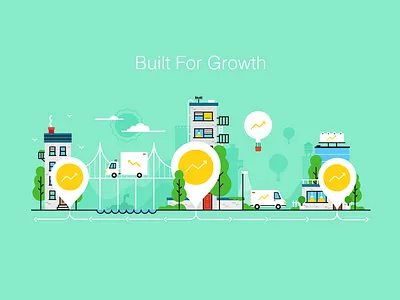 Built For Growth 2d bridge buildings city environment hot air balloon illustration illustrator town truck van van vector