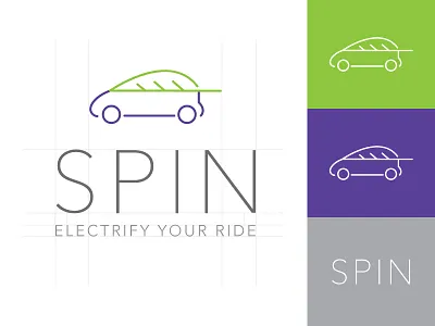 SPIN ride share logo car clean electric icon leaf logo