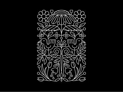Spring birds flowers line papercut spring
