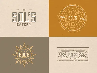 Sol's Eatery artisan badge branding container honest logo design paper texture type typography wheat