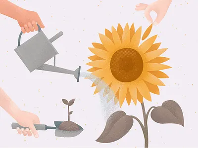 Gardening flower garden gardening illustration photoshop plant shovel sunflower texture
