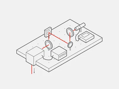 Technical illustration beam grey laser lens line minimal red technology