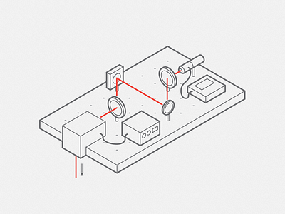 Technical illustration beam grey laser lens line minimal red technology