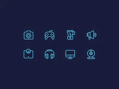 Random Electronics blender camera electronics headphones icons joystick megaphone mixer monitor outline icons scales web cam