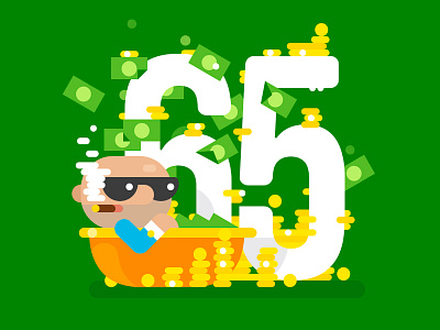 Over A Lifetime 2 bathtub character coin gold green illustration lifetime men money riсh statistics