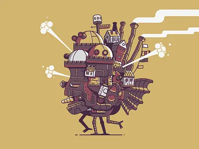 Howl's Moving Castle anime castle design ghibli hayao howls illustration line mechanical miyazaki moving vector