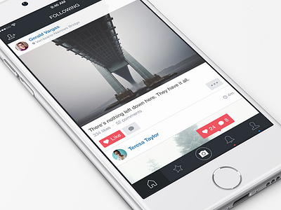 Following Screen app feed ios like notifications photo social ui